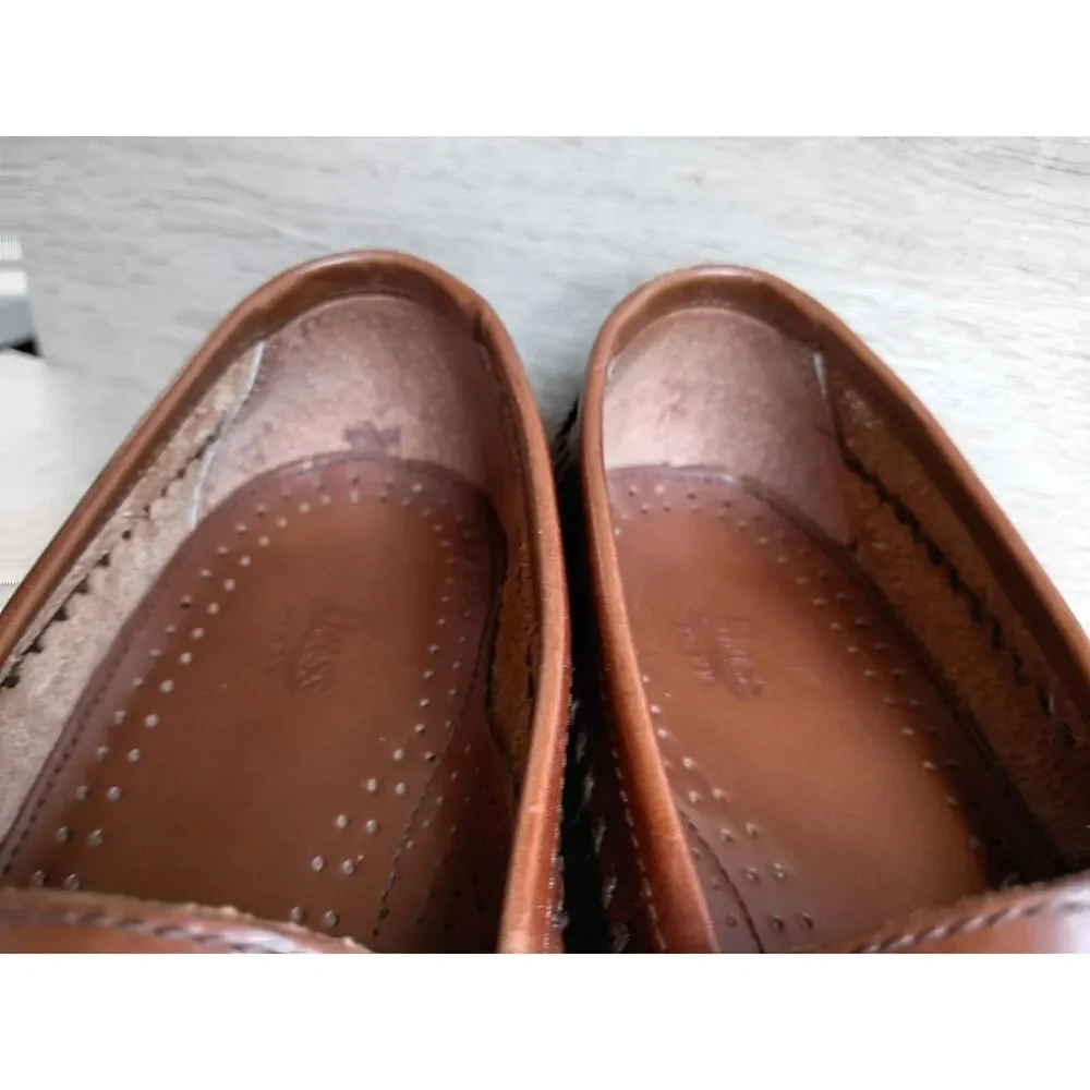 G.H. Bass & Co Leather Loafers Brown Men's 9M Tasseled Slip-on Blocky Heel Shoes